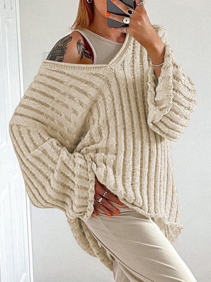 V-Neck Long Sleeve Sweater Dust Storm