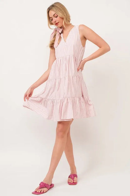 Lime 'N' Chili Striped Sleeveless V-Neck Tiered Dress