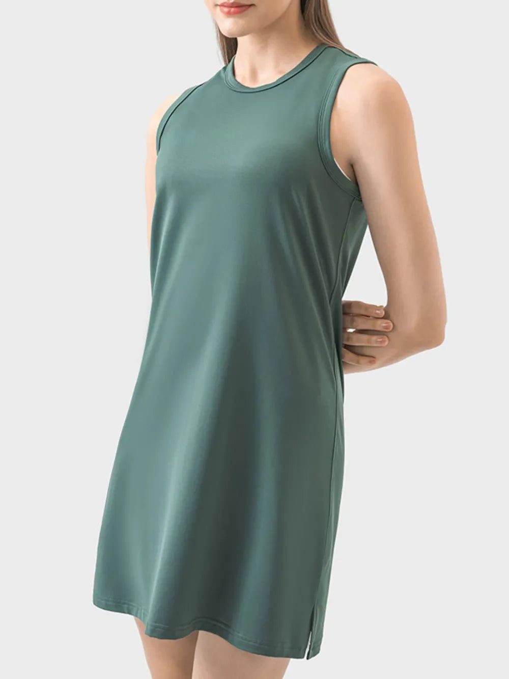 Millennia Round Neck Sleeveless Active Dress Dark Green