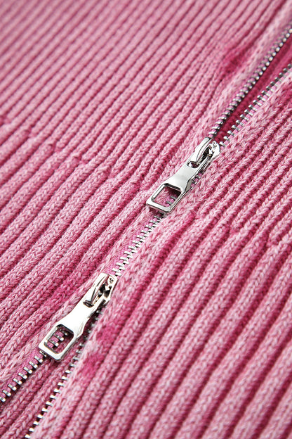 Back To School Sweater - Double Take Ribbed Off-Shoulder Zip Up Long Sleeve Cardigan