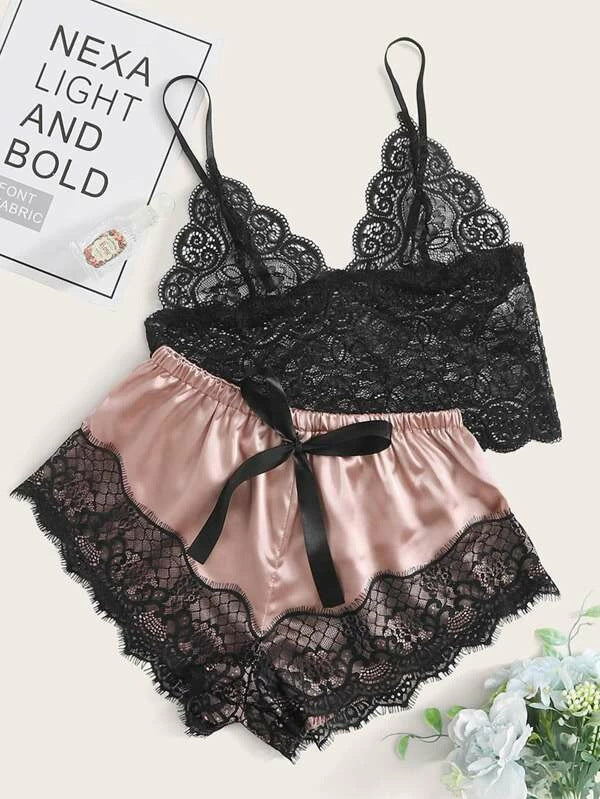 Pajamas Artificial Silk Home Wear Women Sexy Underwear Pink