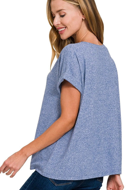 Zenana Soft Melange Hacci V-neck Tee
