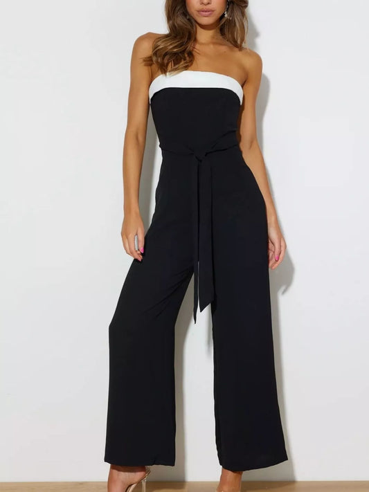 Contrast Tube Wide Leg Jumpsuit Black