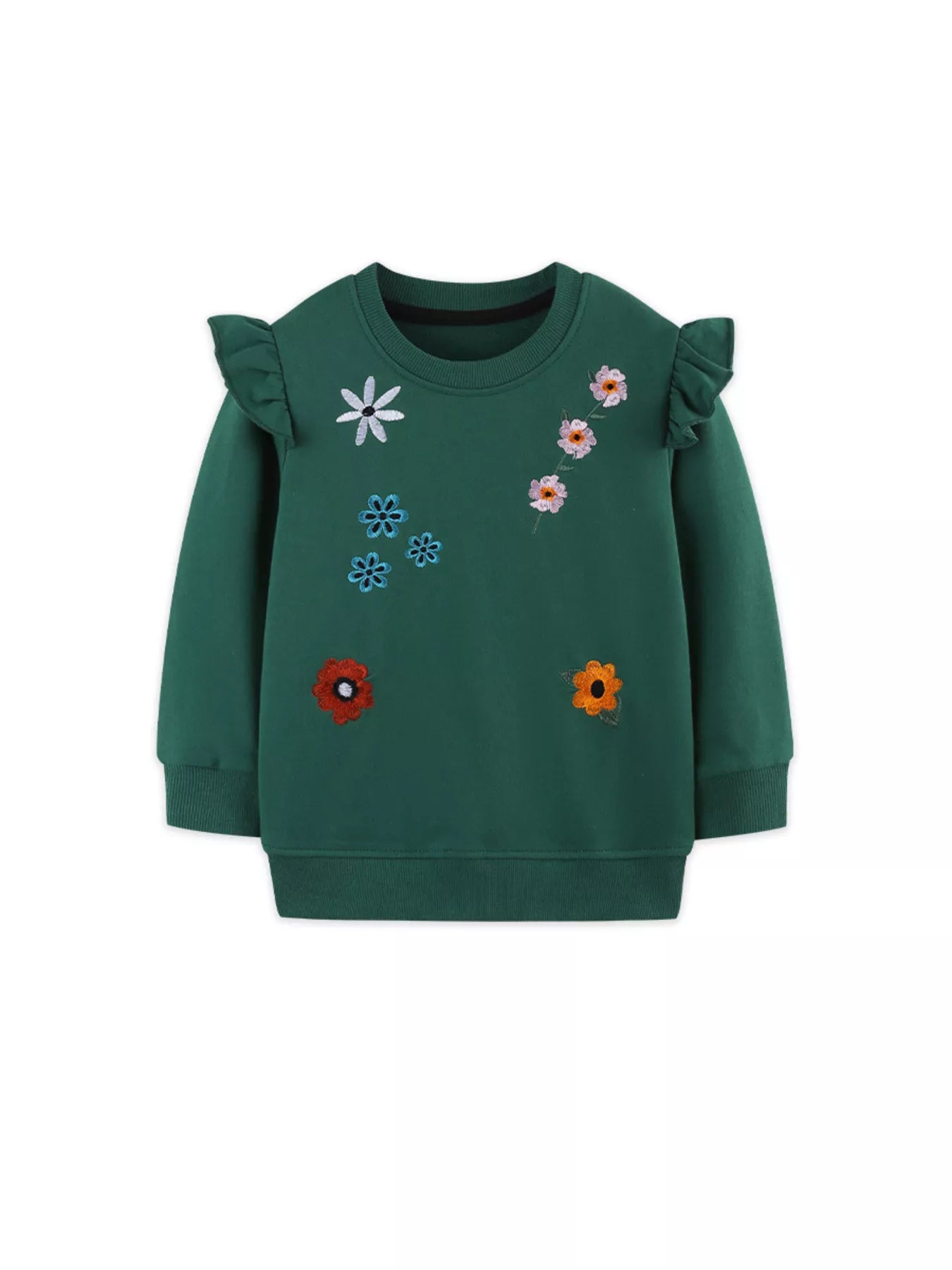 Children's Floral Embroidered Crew Neck Sweatshirt