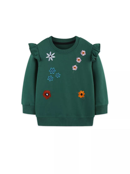 Children's Floral Embroidered Crew Neck Sweatshirt