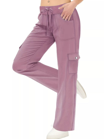 Relaxed Fit Active Pants with Drawstring Waist Dusty Pink