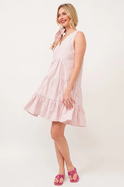 Lime 'N' Chili Striped Sleeveless V-Neck Tiered Dress