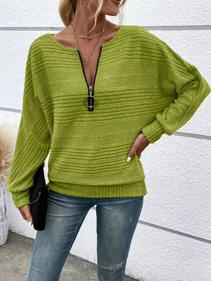 Ribbed Knit Quarter Zip Sweatshirt