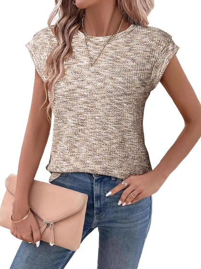 Round Neck Knit Cap Sleeve Top