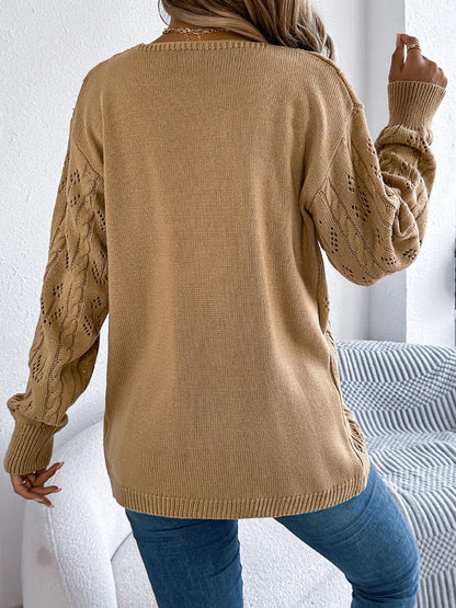 Openwork Open Front Long Sleeve Cardigan