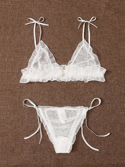 Sexy Lingerie Set Women Lace Beautiful Back Criss Cross Strap Thin French Bra Wireless Bra Triangle Cup Girl