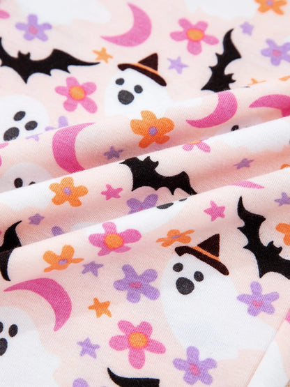 Halloween Ghost Print Button Up Top and Pants Lounge Set