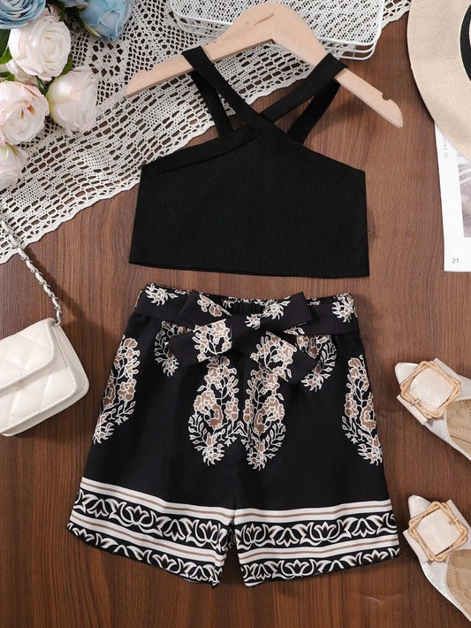 Children's Cami and Printed Pants Set Black