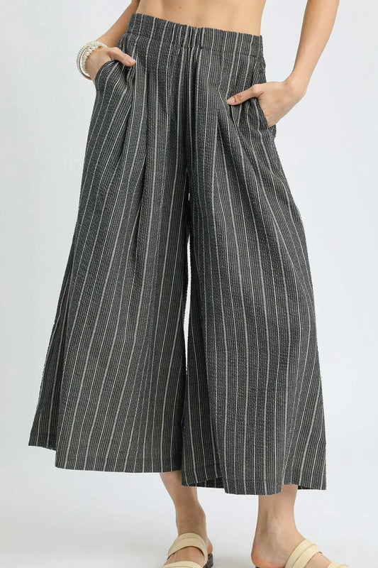 Umgee Pinstripe Crop Palazzo Pants Black