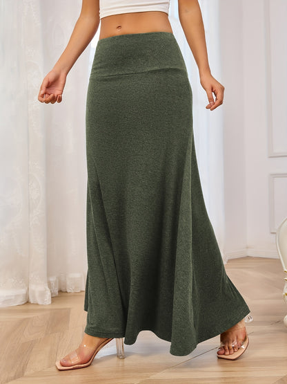 Solid Elastic Waist Maxi Skirt Army Green