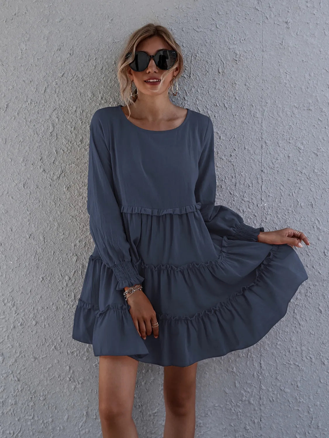 Frill Tiered Long Sleeve Mini Dress