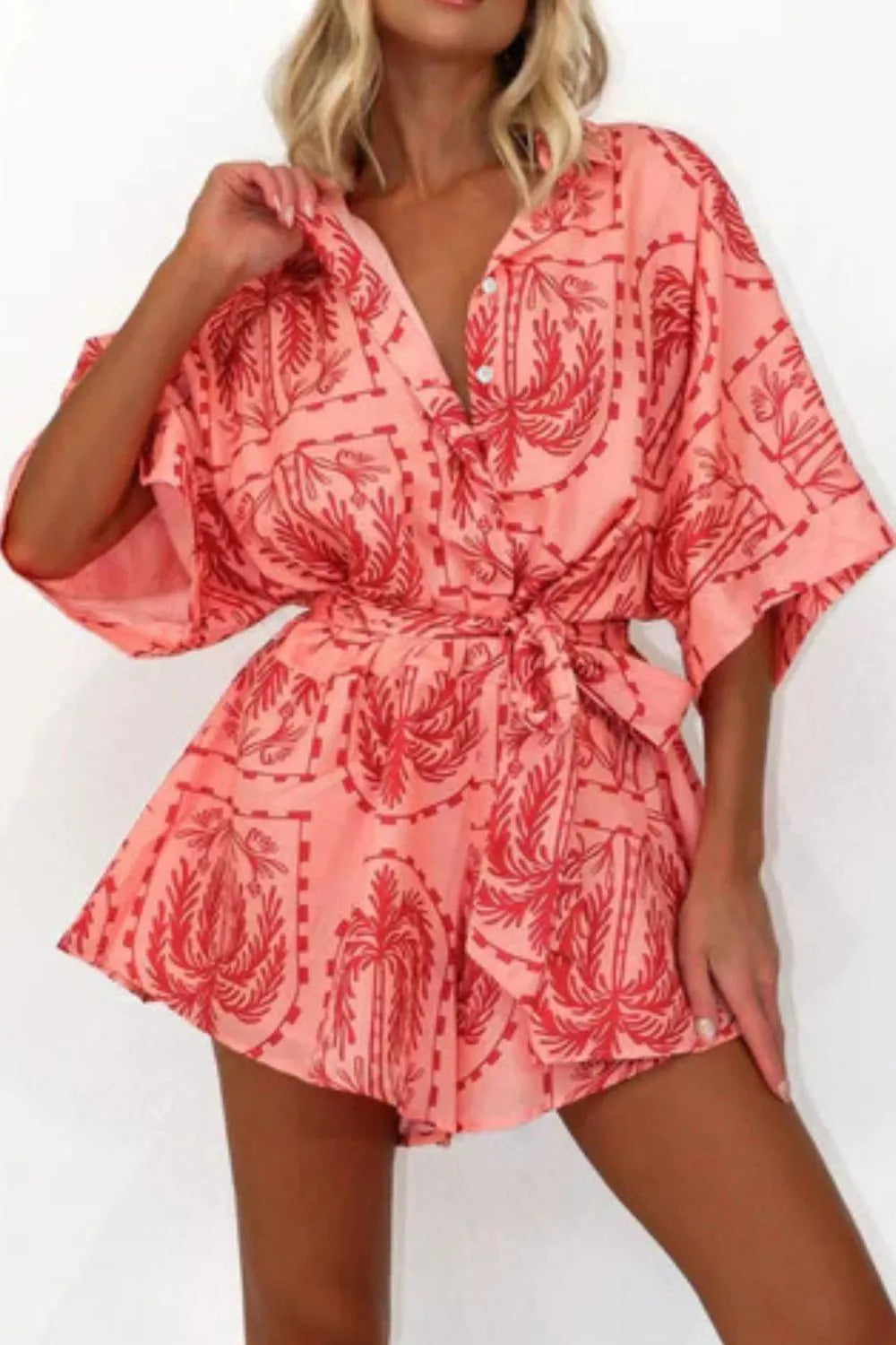 Printed Tie Waist Romper