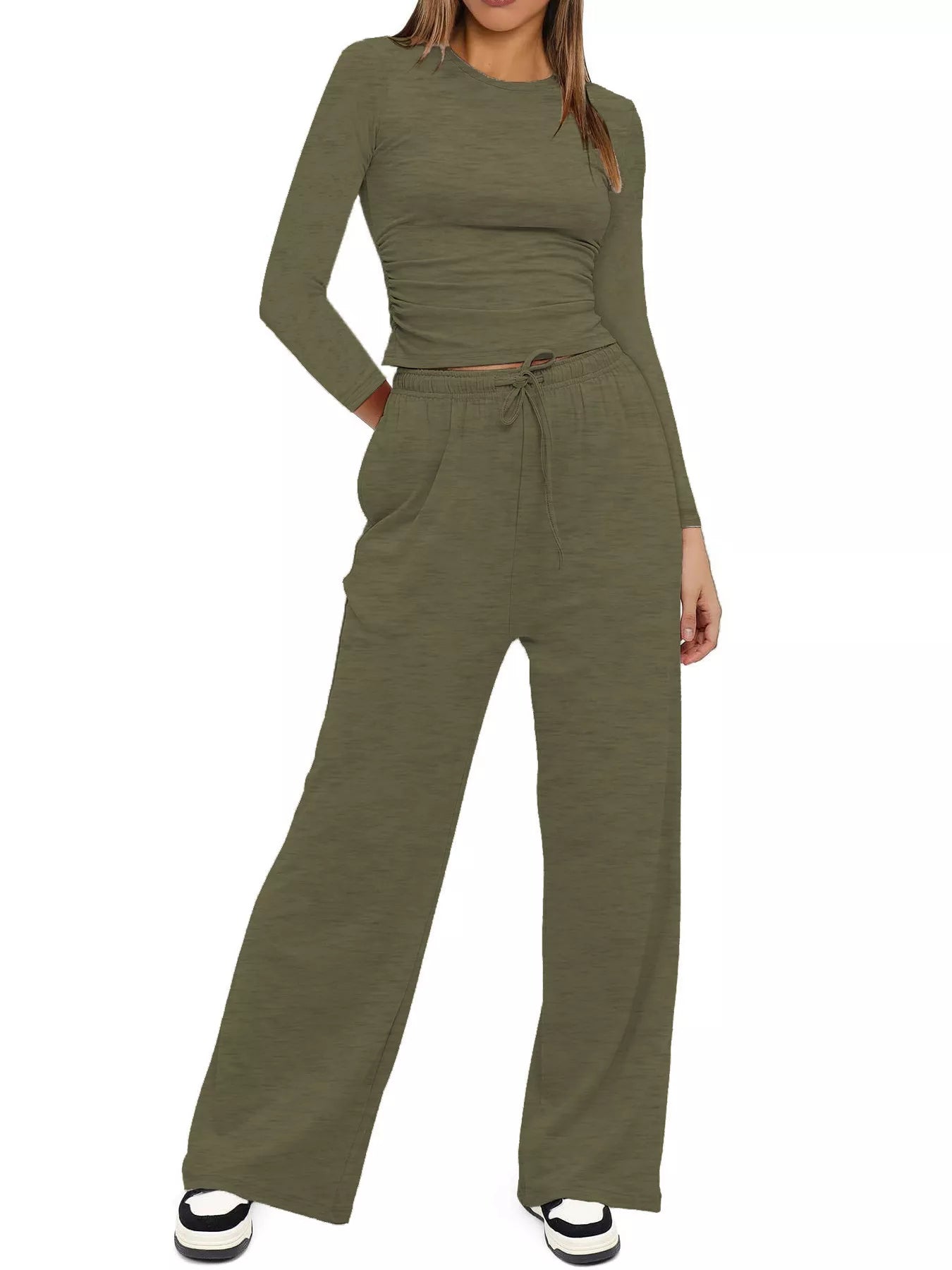 Full Size Casual Long Sleeve Top and Pants Set Plus Size