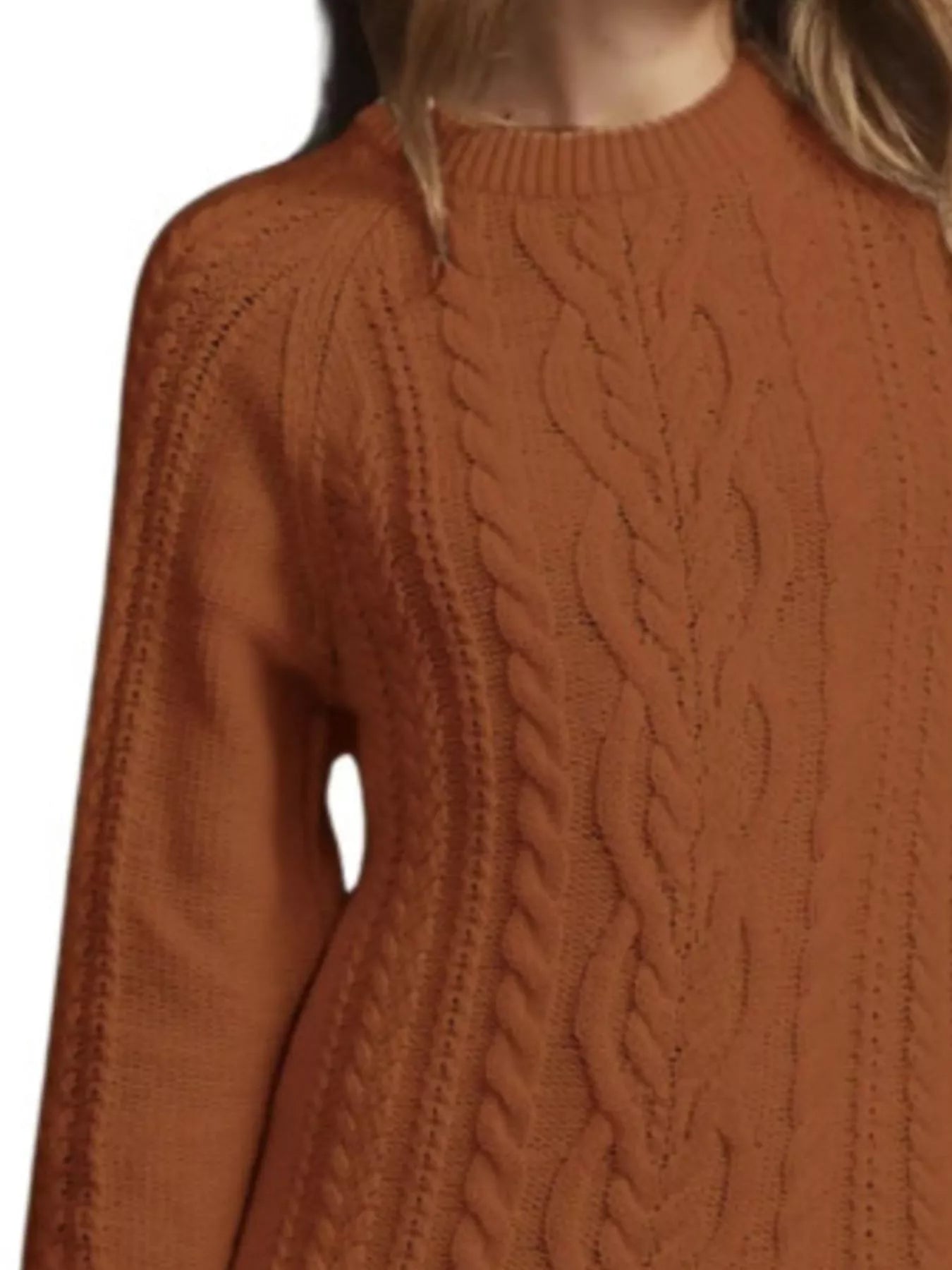 Full Size Cable-Knit Mini Sweater Dress Plus Size Brown
