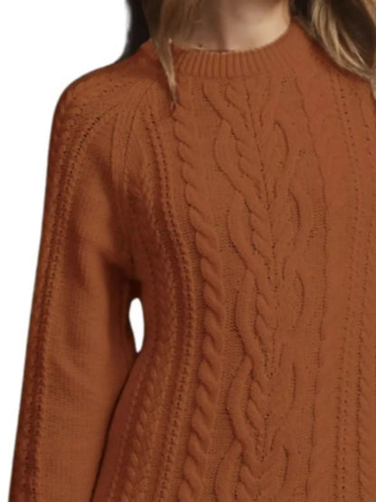 Full Size Cable-Knit Mini Sweater Dress Plus Size Brown