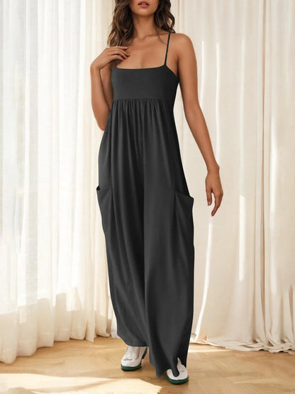 Spaghetti Strap Wide Leg Jumpsuit Dark Gray