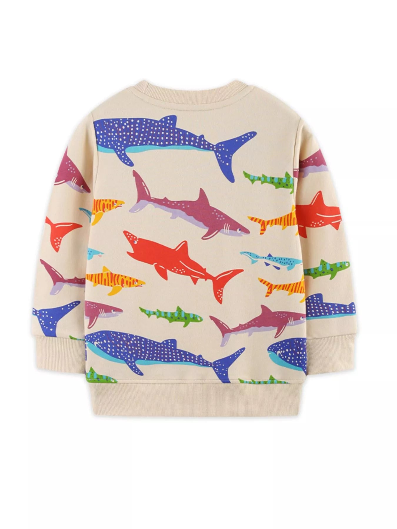 Children's Colorful Shark Print Crewneck Sweatshirt