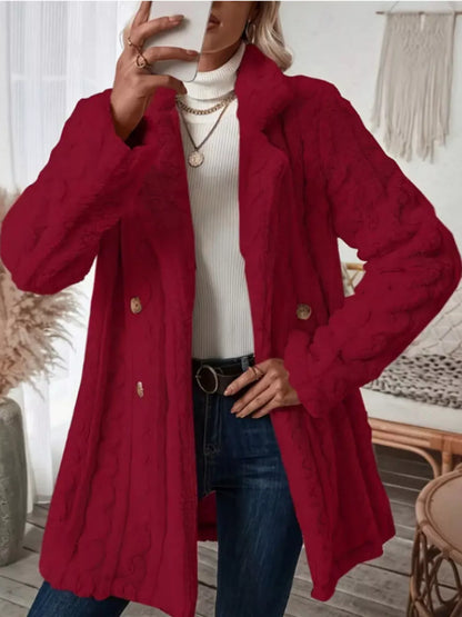 Cozy Faux Shearling Double-Breasted Outerwear Red