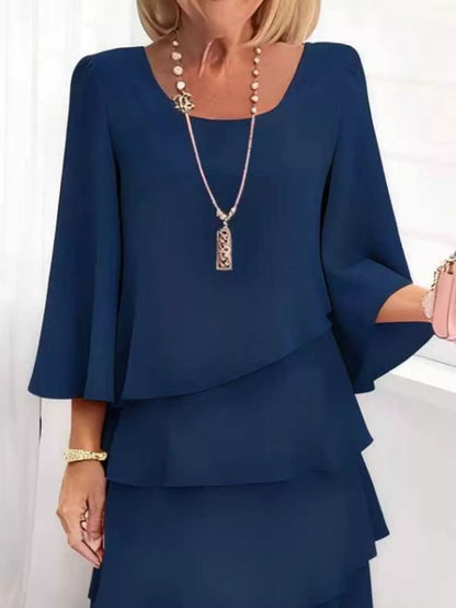 Full Size Ruffled Layered 3/4 Sleeve Dress Plus Size