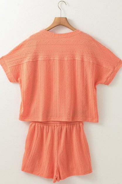 Texture Short Sleeve Top and Shorts Set