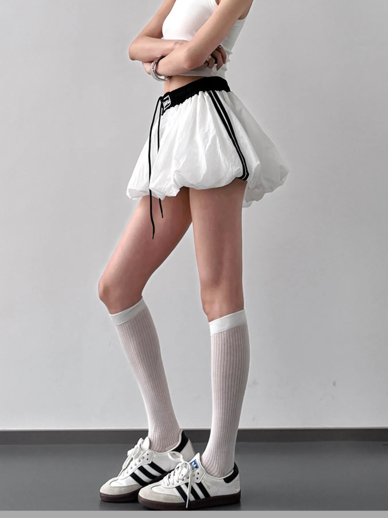 Drawstring Mini Skirt with Contrast Waistband