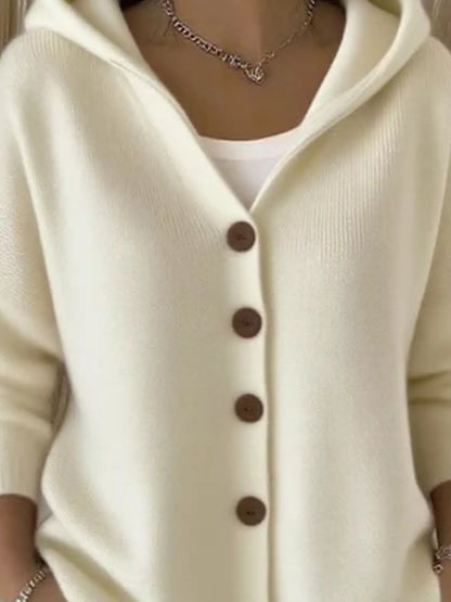 Full Size Hooded Button-Front Soft Knit Cardigan Plus Size