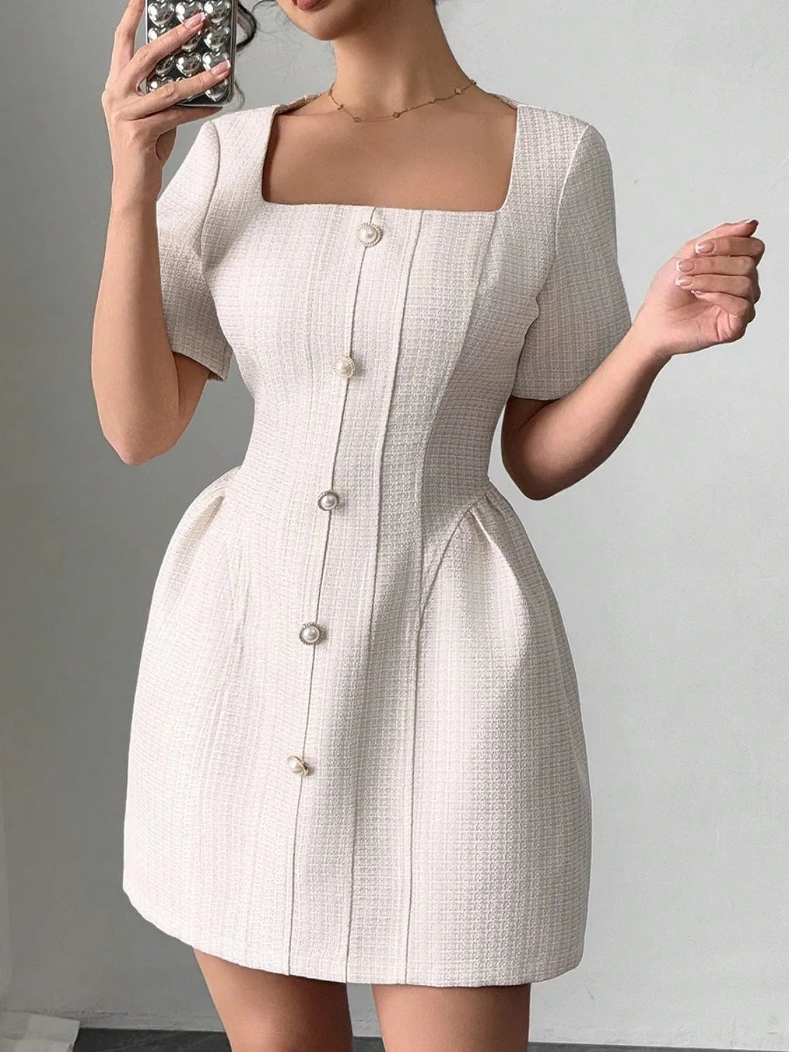Square Neck Short Sleeve Mini Dress
