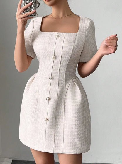 Square Neck Short Sleeve Mini Dress