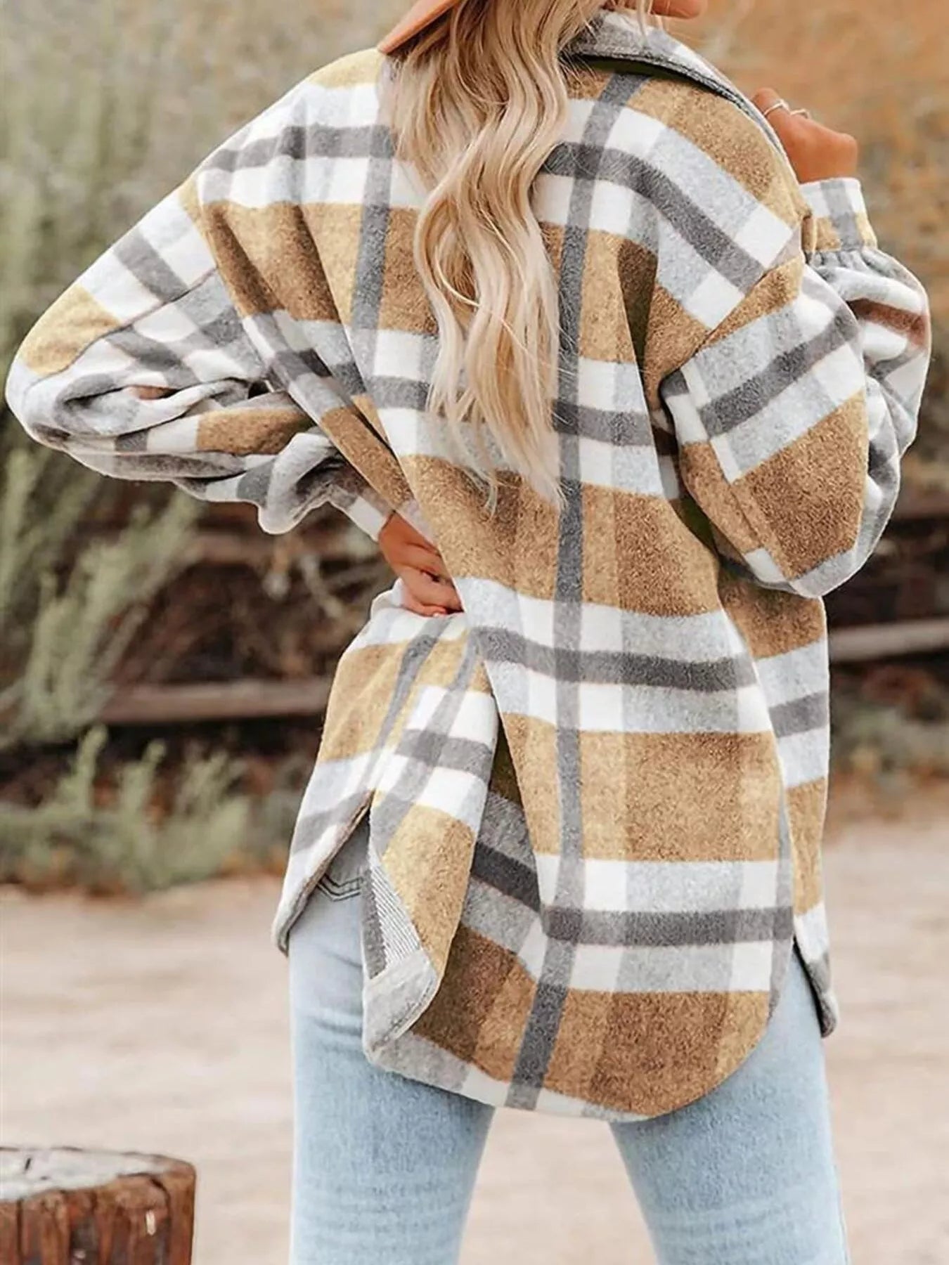 Plaid Button-Down Long Sleeve Jacket