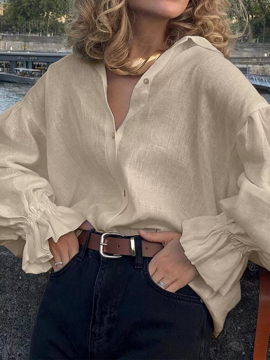 Button-Down Flounce Sleeve Shirt