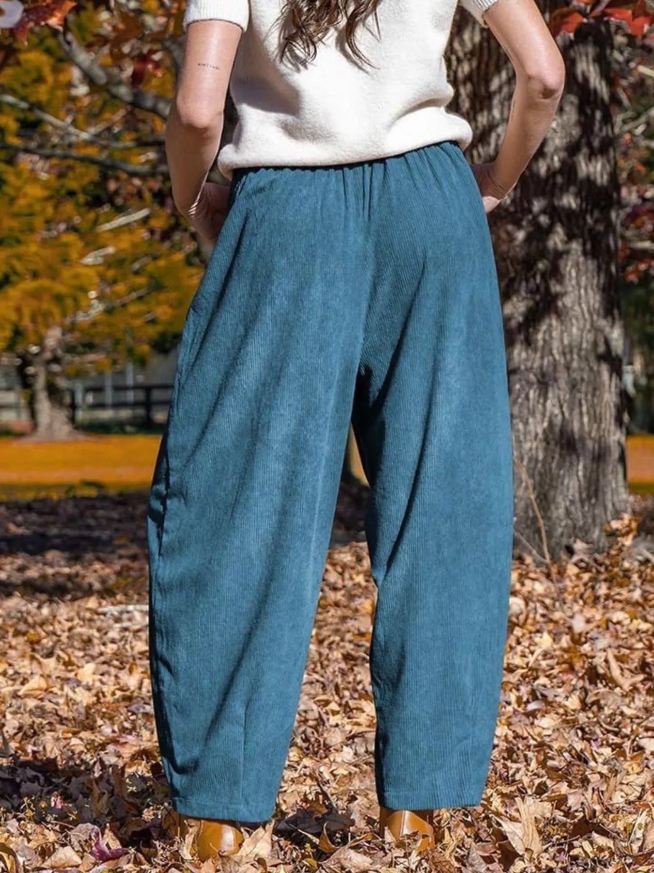 Casual Corduroy Wide Leg Pants with Pockets