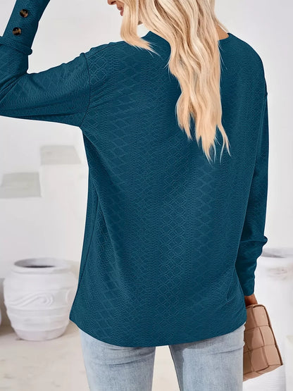 Plus Size V-Neck Textured Long Sleeve T-Shirt
