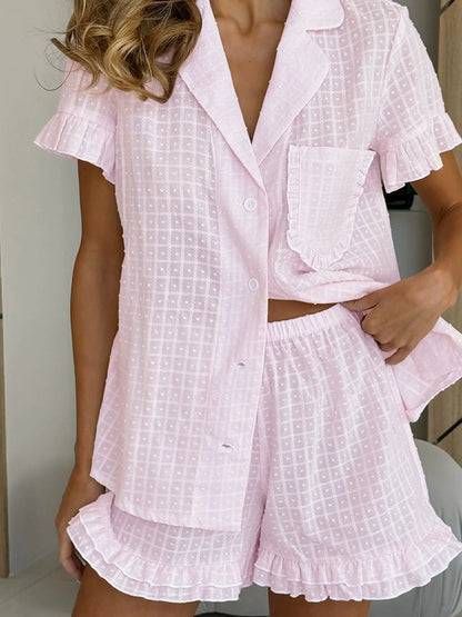 Button Up Short Sleeve Top and Shorts Set