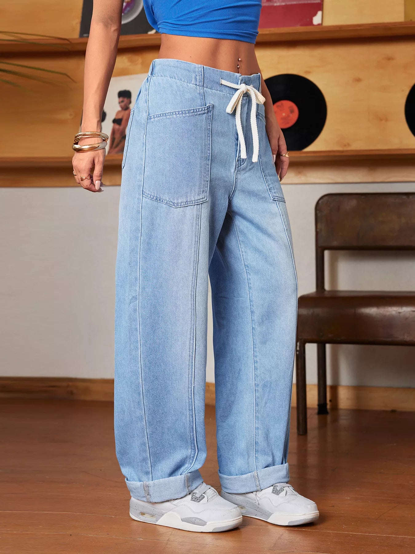 Drawstring Wide Leg Jeans