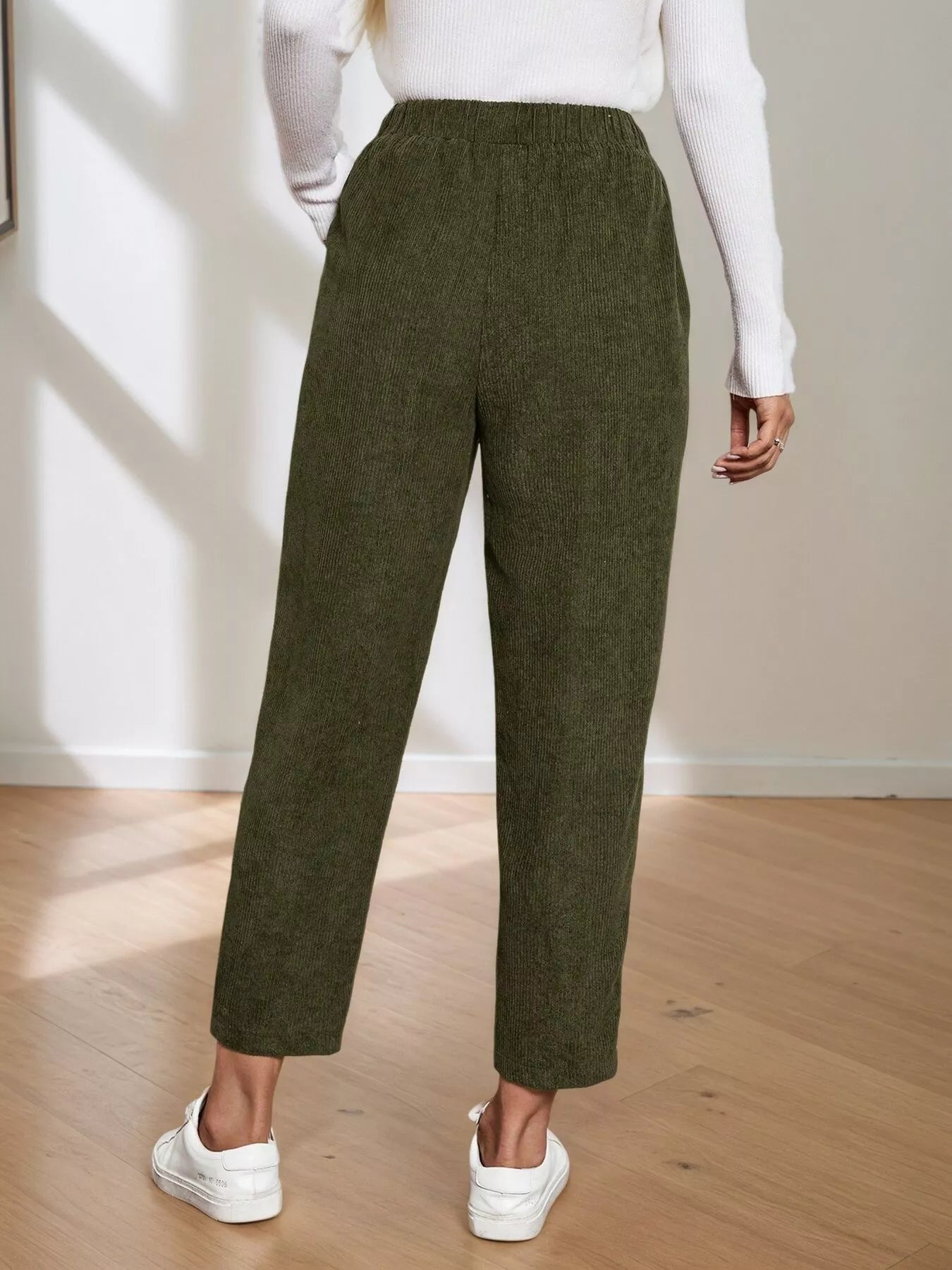 Corduroy Elastic Waist Cropped Pants