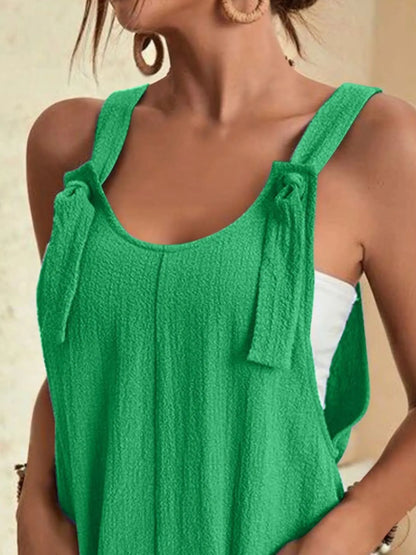 Full Size Knot Strap Romper with Pockets Plus Size