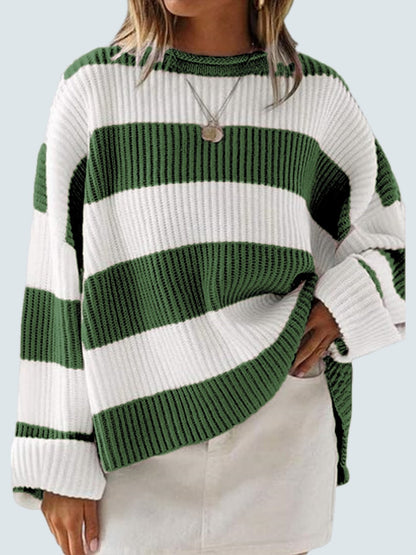 Round Neck Long Sleeve Sweater Dark Green