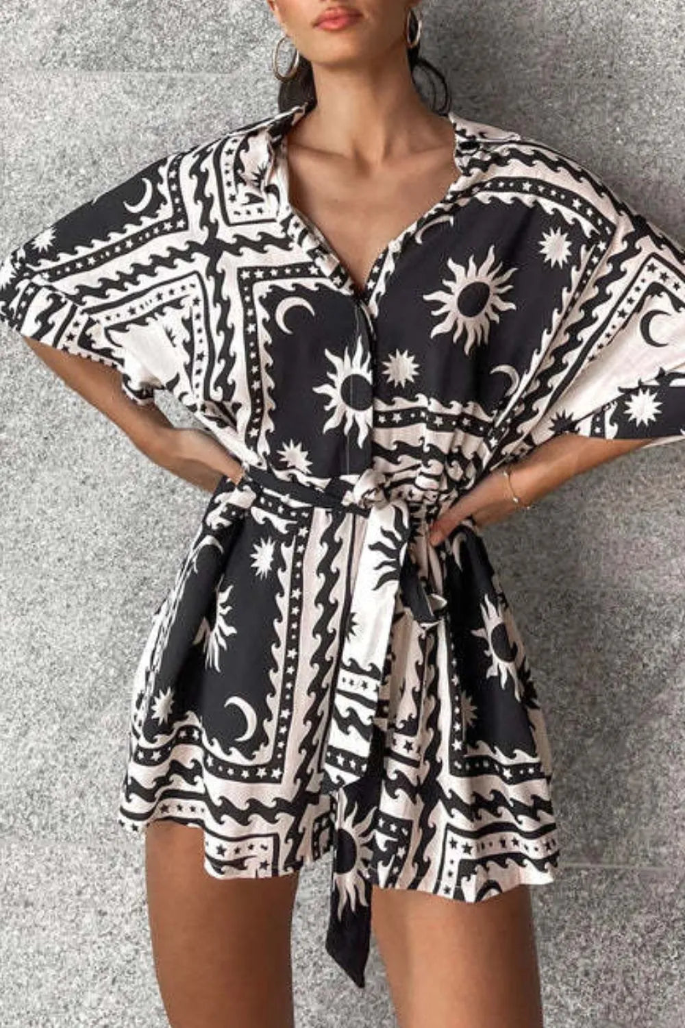 Printed Tie Waist Romper