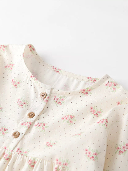 Children's Floral Print Long Sleeve Casual Dress