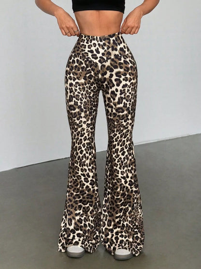 Leopard Print High Waist Flare Pants