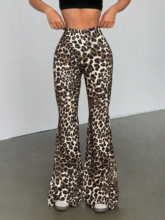 Leopard Print High Waist Flare Pants