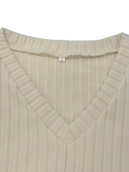 Ribbed Knit V-Neck Top and Pants Lounge Set