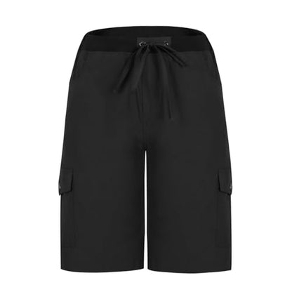 Cargo Shorts Women's Drawcord Waist Utility Hiking Bermuda Shorts with Multi Pockets Relaxed Fit Casual Summer Bottoms