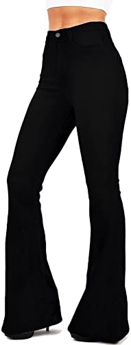 KDF Women's Black Bell Bottom Jeans for Women High Waisted Flare Bootcut Stretch Plus Size Slimming Bell Bottom Pants for Women, 8, Black