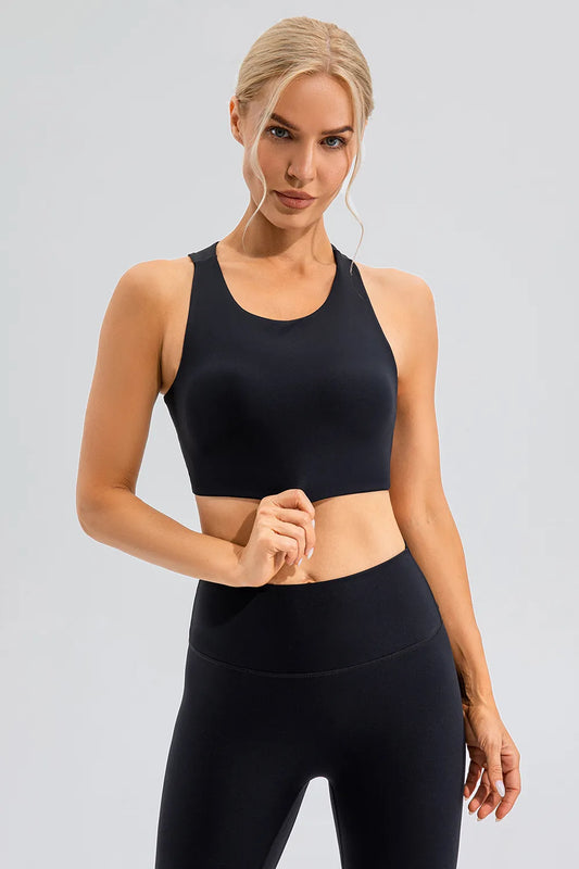 Round Neck Cutout Cropped Active Tank Black